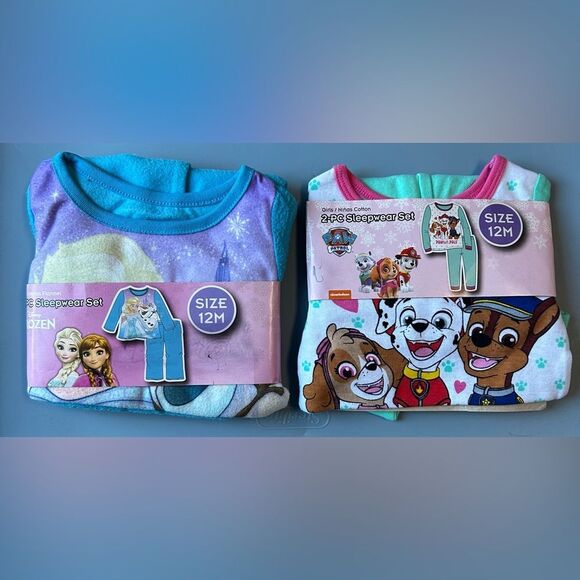 12 mo-Disney Frozen & Paw Patrol-Girls Pajamas 2-Pc Flannel PJ Sleepwear NEW - Picture 1 of 4